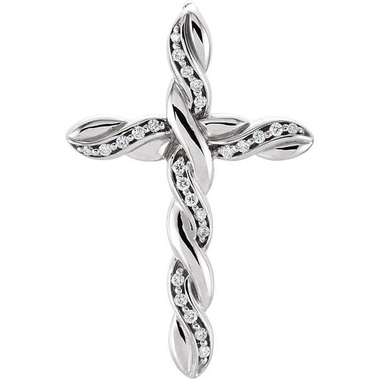 14K White Gold 1/5 CTW Natural Diamond Cross Pendant