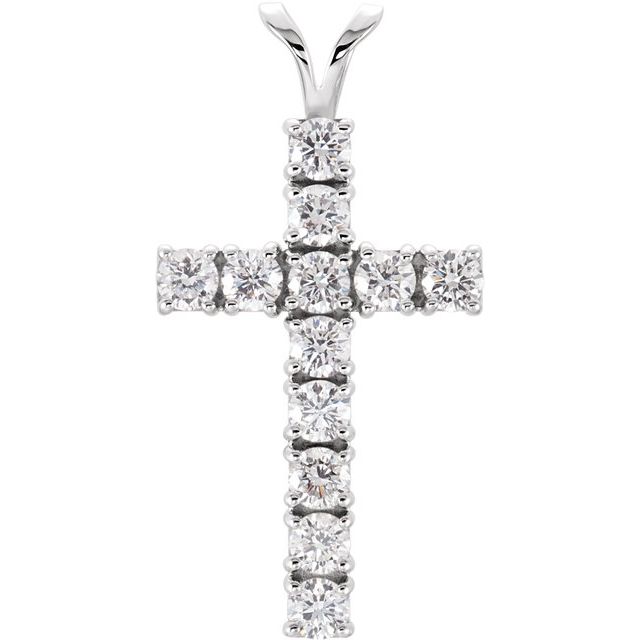 14K White Gold 1 CTW Natural Diamond Cross Pendant