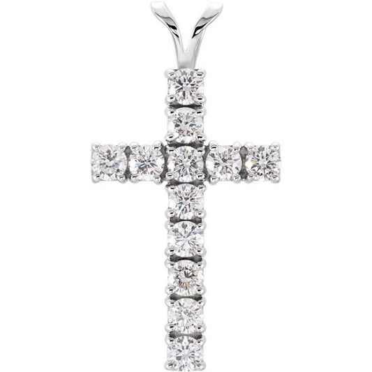 14K White Gold 1 CTW Natural Diamond Cross Pendant