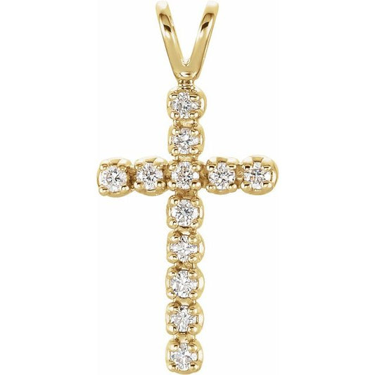 14K Yellow Gold 1/10 CTW Natural Diamond Cross Pendant