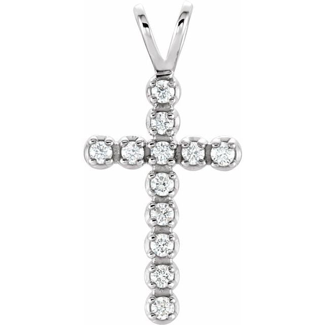 14K White Gold 1/10 CTW Natural Diamond Cross Pendant