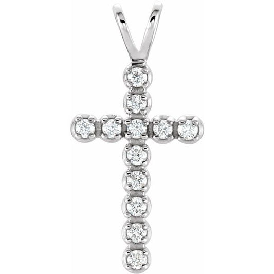 14K White Gold 1/10 CTW Natural Diamond Cross Pendant