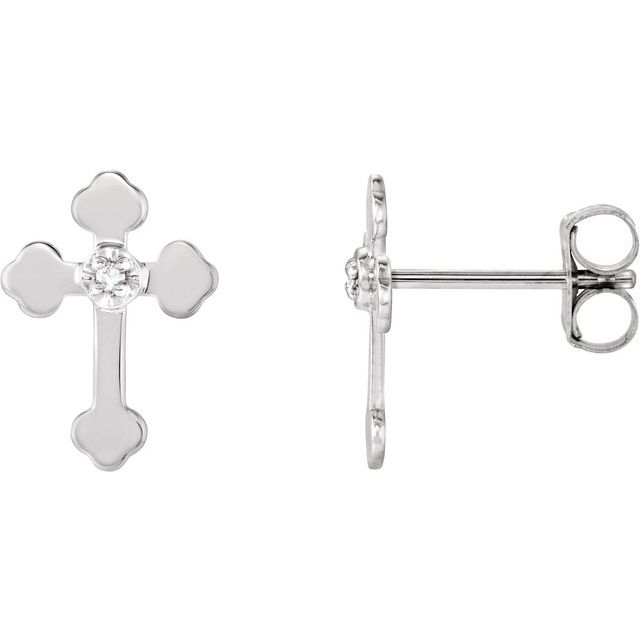 14K White Gold .01 CTW Natural Diamond Cross Earrings