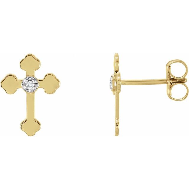 14K Yellow/White Gold .01 CTW Natural Diamond Cross Earrings