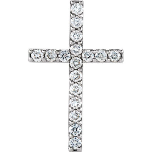 14K White Gold 1 CTW Natural Diamond Petite Cross Pendant