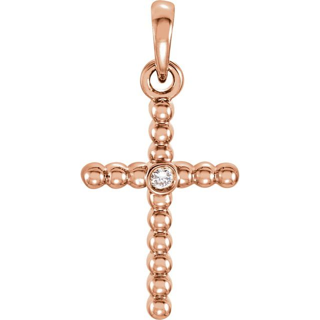 14K Rose Gold 19.1x9.5 mm .015 CTW Natural Diamond Beaded Cross Pendant