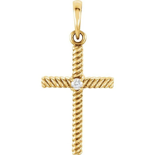 14K Yellow Gold .02 CT Natural Diamond Cross Pendant