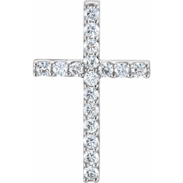 14K White Gold 5/8 CTW Natural Diamond Petite Cross Pendant