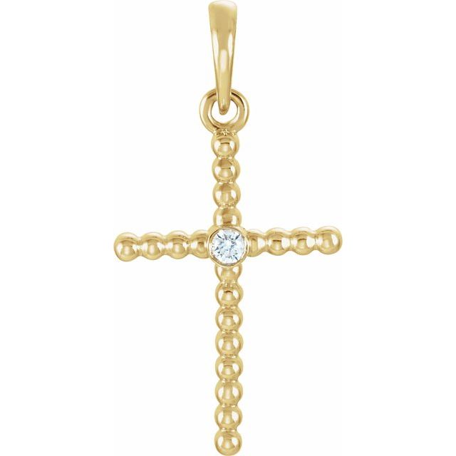 14K Yellow Gold 24.8x12.2 mm .02 CTW Natural Diamond Beaded Cross Pendant