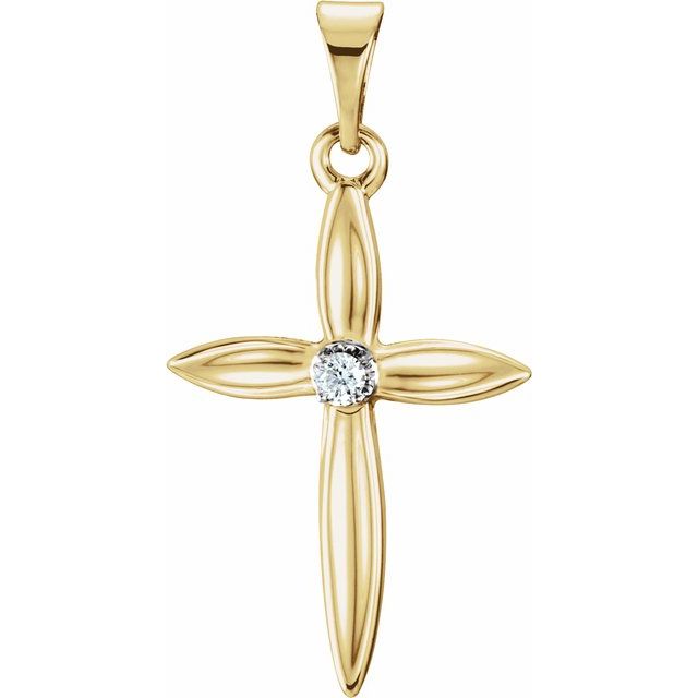 14K Yellow/White Gold .025 CT Natural Diamond Cross Pendant