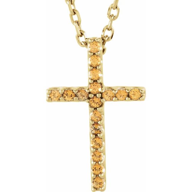 14K Yellow Gold Natural Yellow Sapphire Petite Cross 16" Necklace