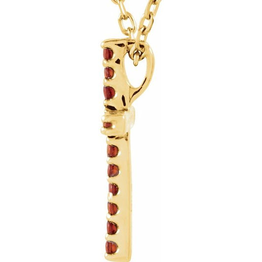 14K Yellow Gold Natural Mozambique Garnet Petite Cross Necklace