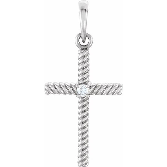 14K White Gold .02 CT Natural Diamond Cross Pendant