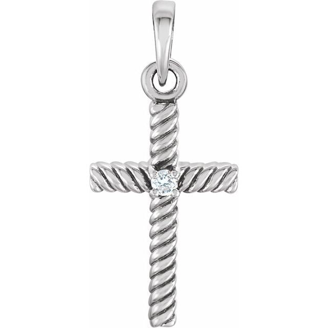14K White Gold .015 CT Natural Diamond Cross Pendant
