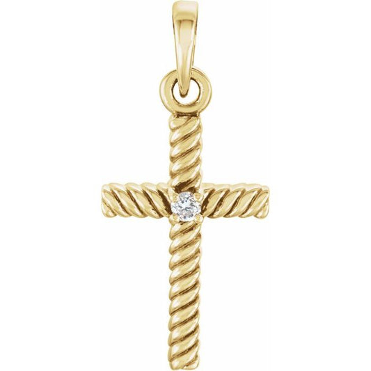 14K Yellow Gold .015 CT Natural Diamond Cross Pendant