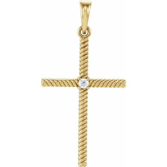 14K Yellow Gold .03 CT Natural Diamond Cross Pendant