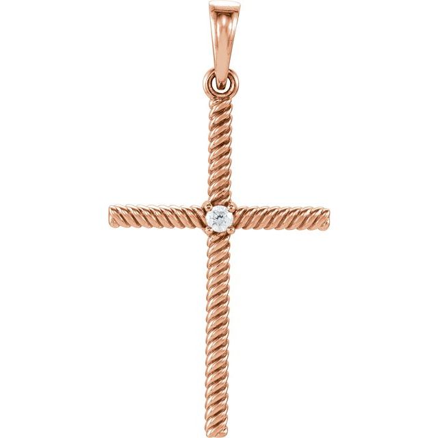 14K Rose Gold .03 CT Natural Diamond Cross Pendant