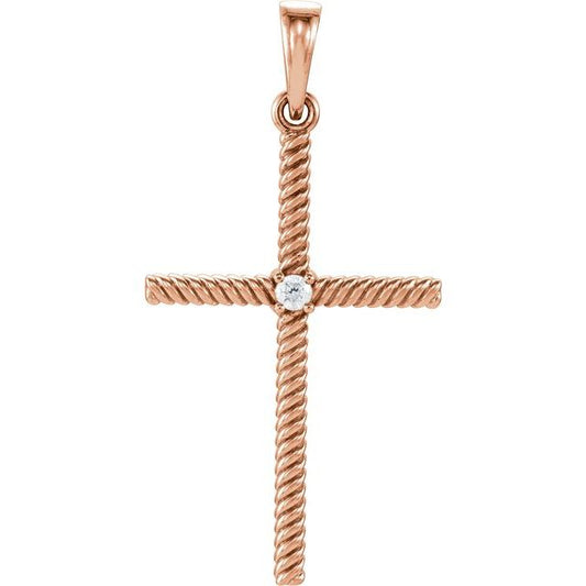 14K Rose Gold .03 CT Natural Diamond Cross Pendant