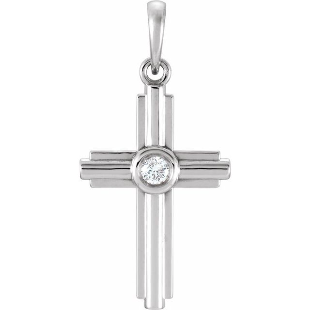 Sterling Silver .06 CT Natural Diamond Cross Pendant