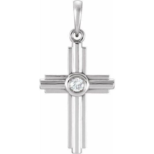 Sterling Silver .06 CT Natural Diamond Cross Pendant