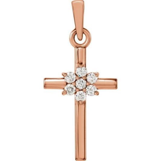 14K Rose Gold .06 CTW Natural Diamond Cross Pendant