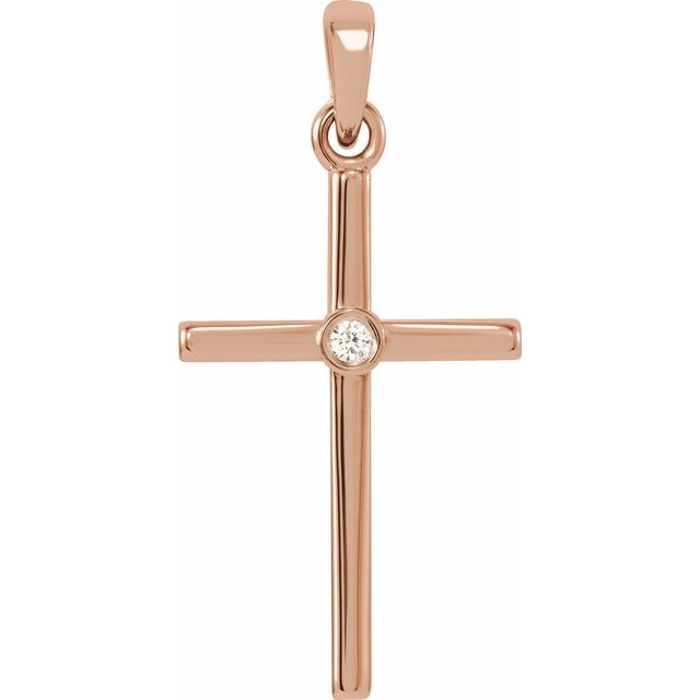 14K Rose Gold .015 CT Natural Diamond Cross Pendant