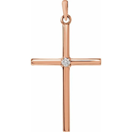 14K Rose Gold .03 CT Natural Diamond Cross Pendant