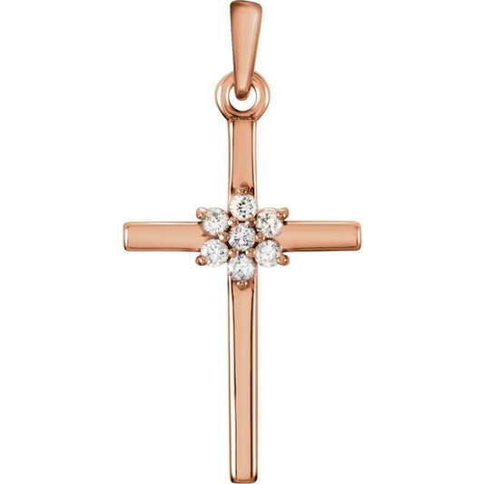 14K Rose Gold .06 CTW Natural Diamond Cross Pendant