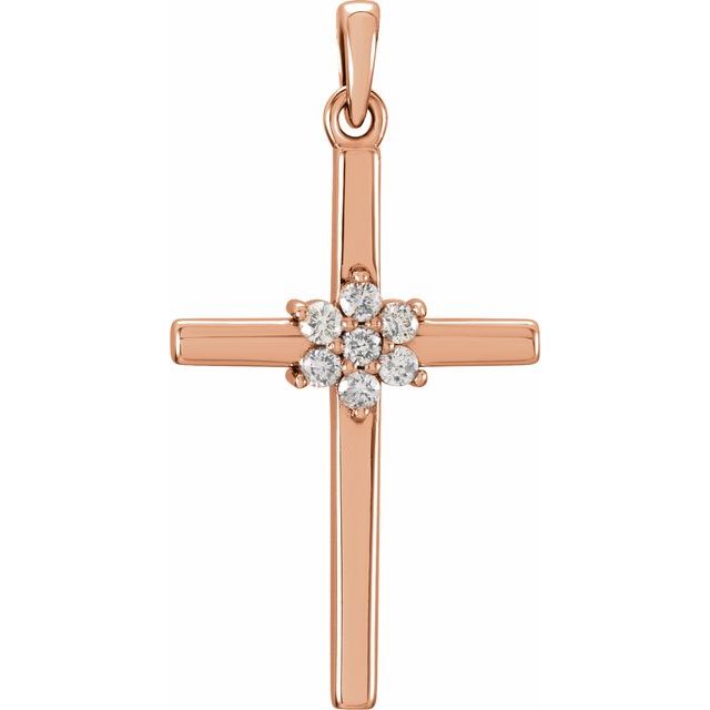 14K Rose Gold 1/10 CTW Natural Diamond Cross Pendant