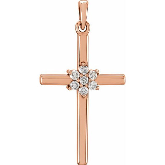 14K Rose Gold 1/10 CTW Natural Diamond Cross Pendant