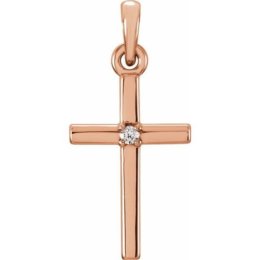 14K Rose Gold .01 CT Natural Diamond Cross Pendant