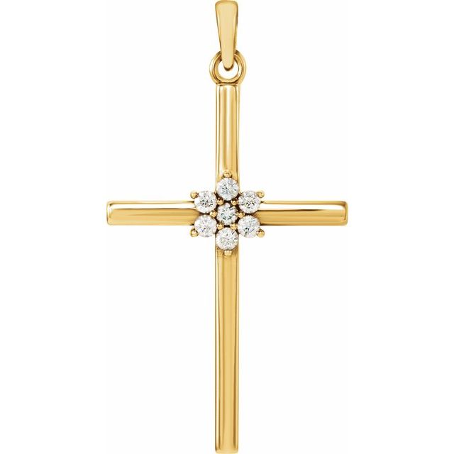 14K Yellow Gold 1/10 CTW Natural Diamond Cross Pendant
