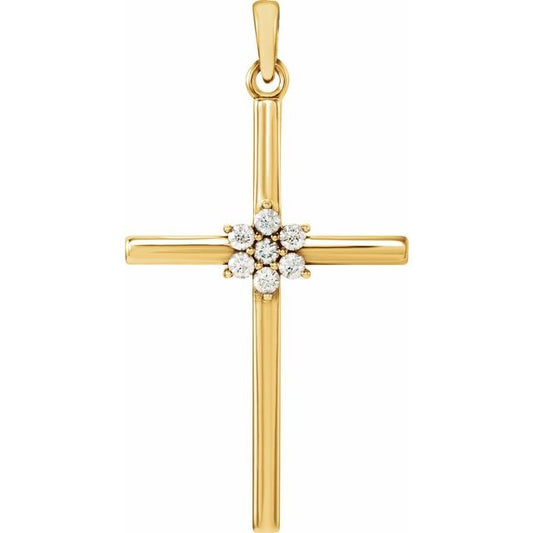 14K Yellow Gold 1/10 CTW Natural Diamond Cross Pendant