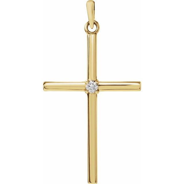 14K Yellow Gold .03 CT Natural Diamond Cross Pendant