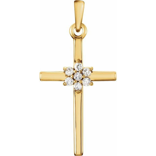 14K Yellow Gold .06 CTW Natural Diamond Cross Pendant