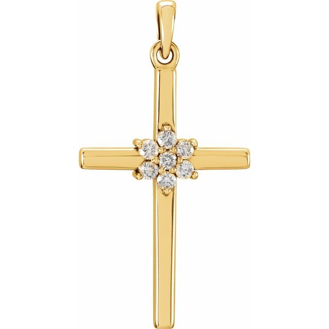 14K Yellow Gold 1/10 CTW Natural Diamond Cross Pendant