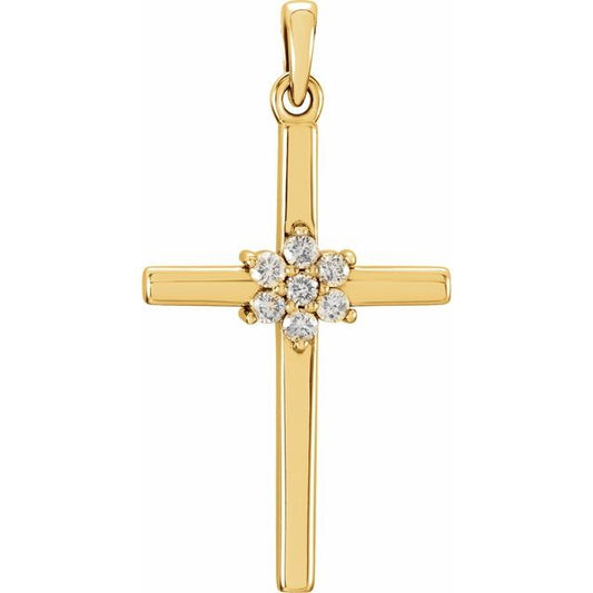 14K Yellow Gold 1/10 CTW Natural Diamond Cross Pendant