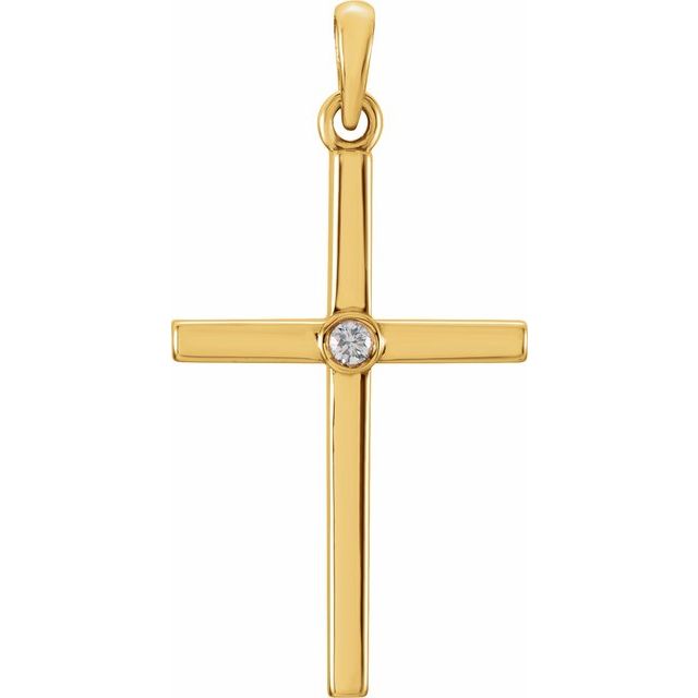 14K Yellow Gold .02 CT Natural Diamond Cross Pendant