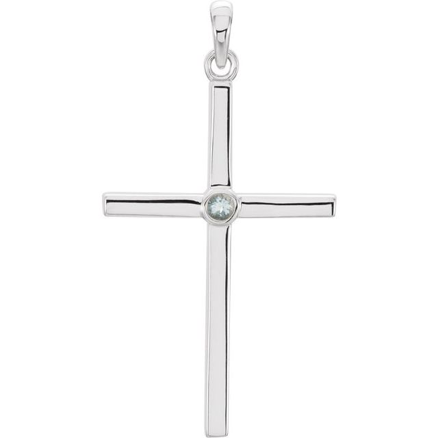 Platinum Natural Aquamarine Cross Pendant