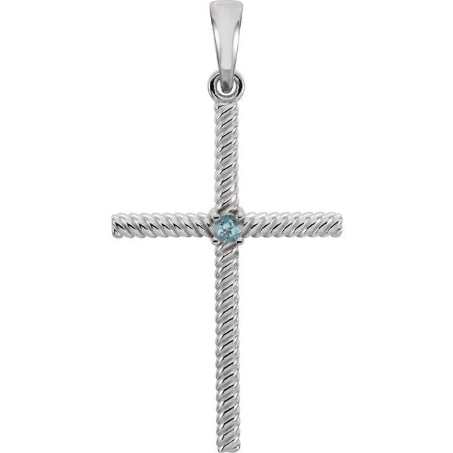 14K White Gold Natural Swiss Blue Topaz Cross Pendant