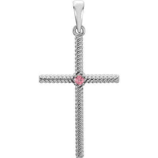 Platinum Natural Pink Tourmaline Cross Pendant