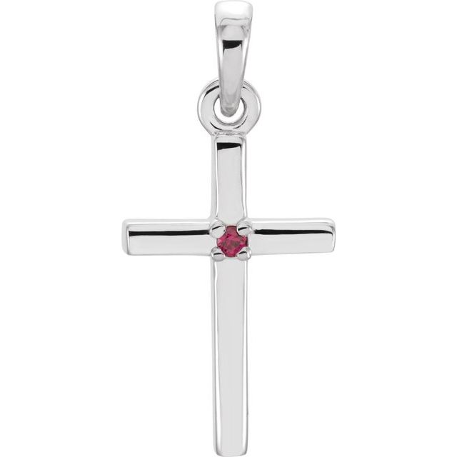 14K White Gold Natural Ruby Cross Pendant