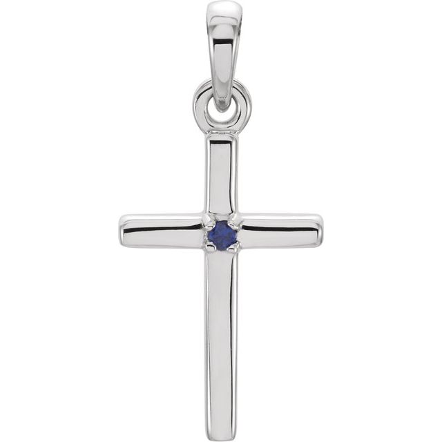 14K White Gold Natural Blue Sapphire Cross Pendant