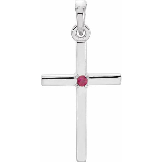 Platinum Natural Ruby Cross Pendant