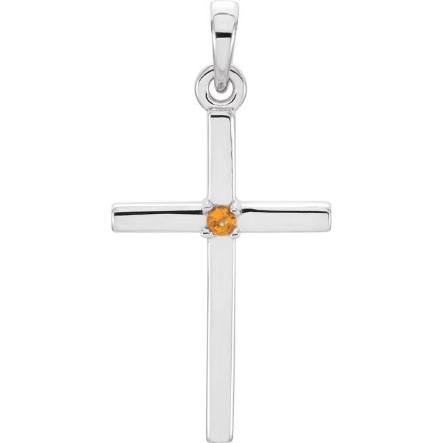 14K White Gold Natural Citrine Cross Pendant