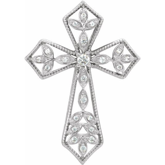 14K White Gold 1/10 CTW Natural Diamond Cross Pendant