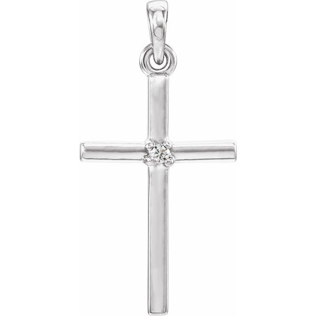 14K White Gold Natural White Sapphire Cross Pendant