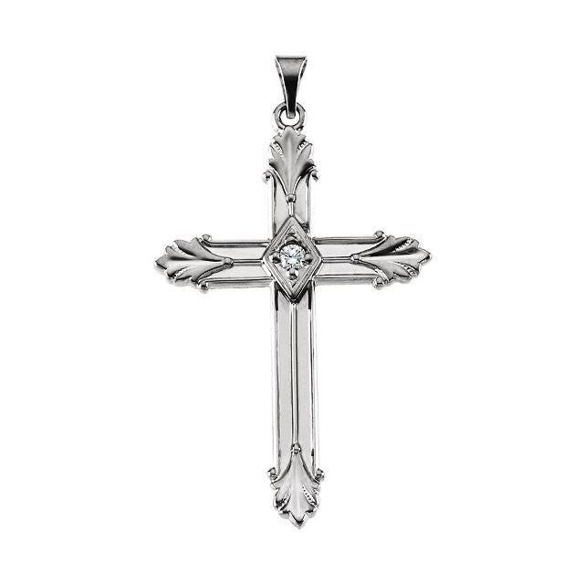14K White Gold .06 CTW Natural Diamond Cross Pendant