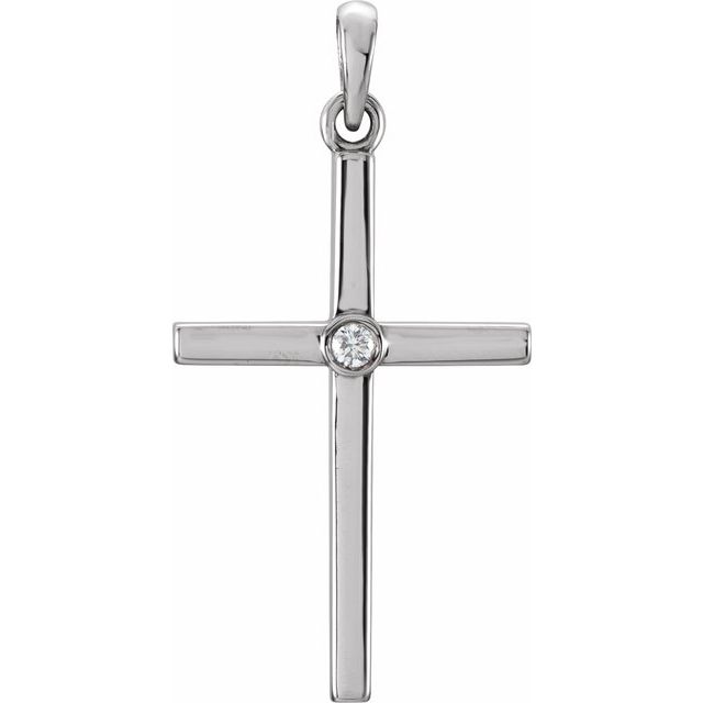 14K White Gold .02 CT Natural Diamond Cross Pendant