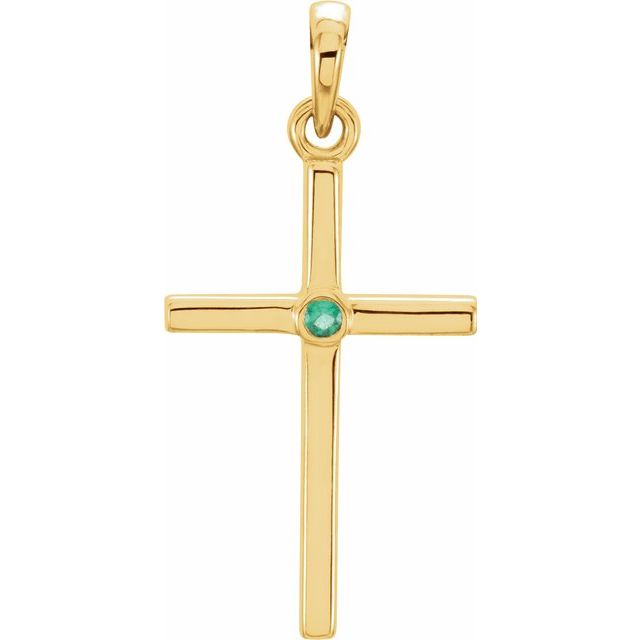 14K Yellow Gold Natural Emerald Cross Pendant